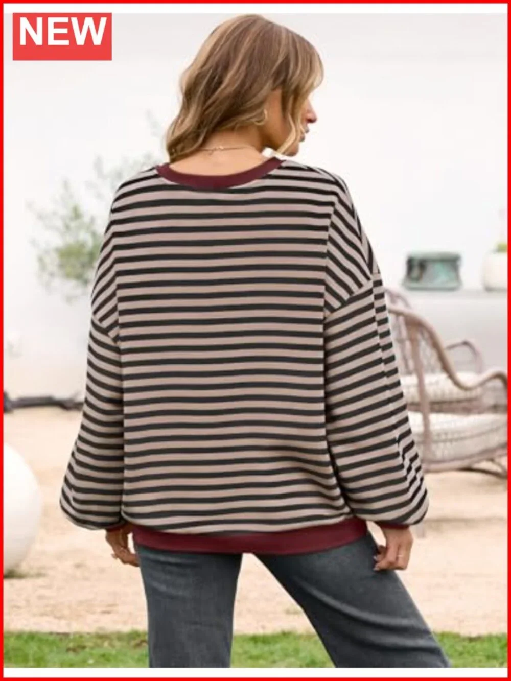 Oversized Striped Crewneck Sweatshirt Long Sleeve Casual Pullover